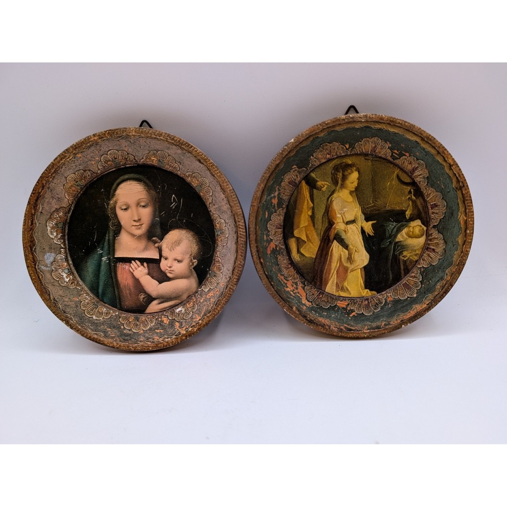 Vintage Decorative Crafts Italy Wood Plaques Raphael Madonna Baroccio Nativity